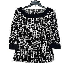 Ann Taylor Black White Giraffe Print 3/4 Sleeve Boat Neck Blouse‎ 6